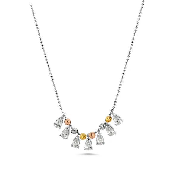 Silverella Gümüş 925 Ayar Tricolor Dorica Top & Zirkon Taşlı Kolye SE2025N103554