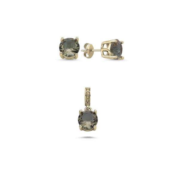 Silverella Gümüş 925 Ayar 8mm Yuvarlak Sultanit Zirkon Tektaş Set SE2025S103797 - 2