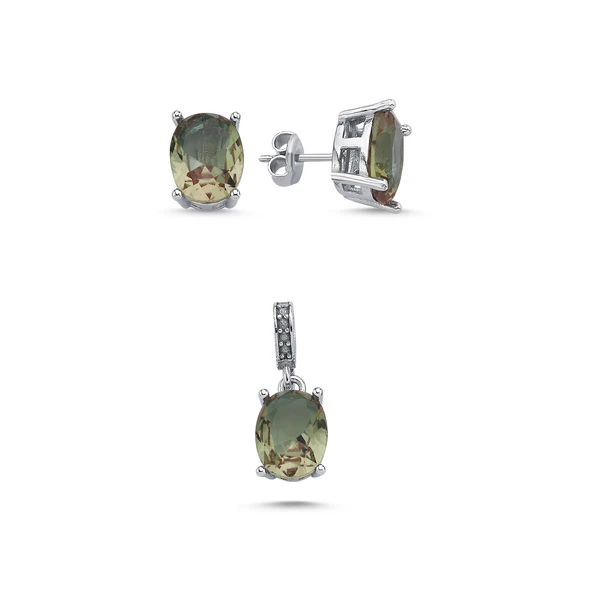 Silverella Gümüş 925 Ayar 8x10mm Oval Sultanit Zirkon Tektaş Set SE2025S103801 - 1