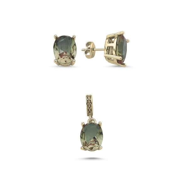 Silverella Gümüş 925 Ayar 8x10mm Oval Sultanit Zirkon Tektaş Set SE2025S103801 - 3