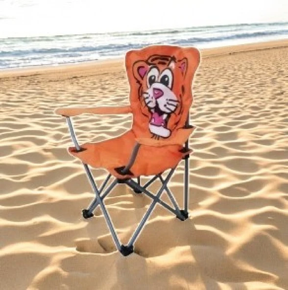 ED PET DİZAYN Çocuk Kamp Sandalyesi Aslan Desen Turuncu Taşıma Çantası ile Beraber - 2