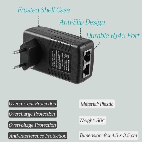Gigabit PoE enjektörü 48V 0.6A (802.3af uyumlu) - 2
