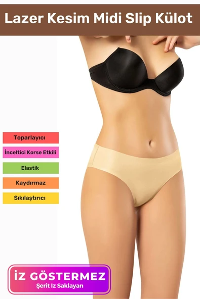 İz Göstermeyen Dikişsiz Kaymaz Toparlayıcı Popo Şekillendirici Kadın Lazer Kesim Midi Slip Külot
