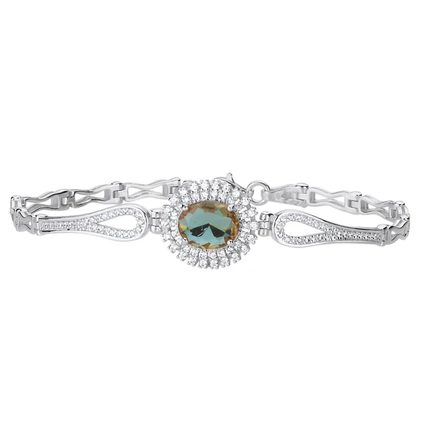 Silverella Gümüş 925 Ayar Sultanit Oval Kesim Halo Zirkon Taşlı Bileklik SE2025B106657 - Resim 4