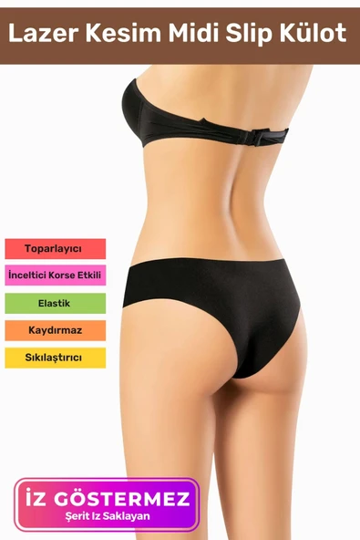 İz Göstermeyen Dikişsiz Kaymaz Toparlayıcı Popo Şekillendirici Kadın Lazer Kesim Midi Slip Külot