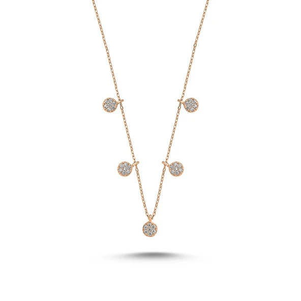 Yuvarlak Zirkon Taşlı Sallantılı Şans Kolyesi - Resim 3