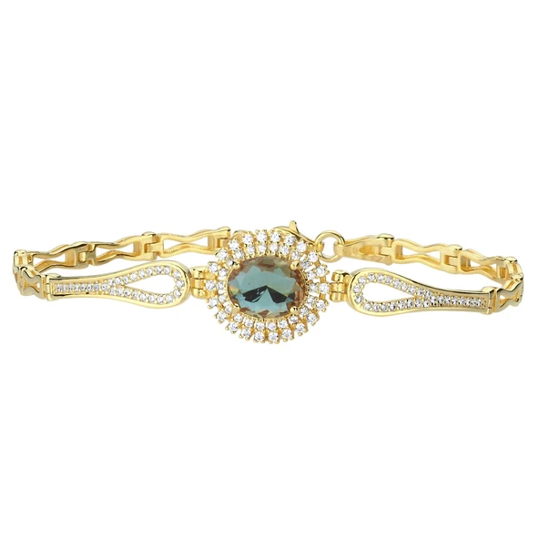 Silverella Gümüş 925 Ayar Sultanit Oval Kesim Halo Zirkon Taşlı Bileklik SE2025B106657 - Resim 5