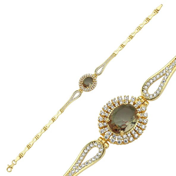 Silverella Gümüş 925 Ayar Sultanit Oval Kesim Halo Zirkon Taşlı Bileklik SE2025B106657 - Resim 2