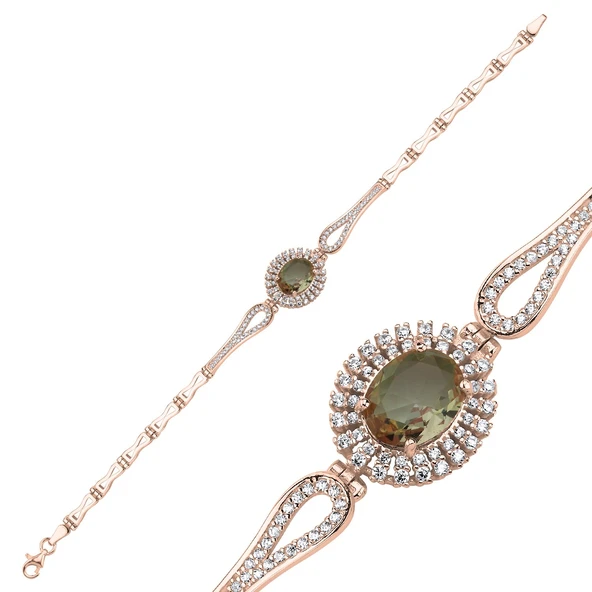 Silverella Gümüş 925 Ayar Sultanit Oval Kesim Halo Zirkon Taşlı Bileklik SE2025B106657 - Resim 3