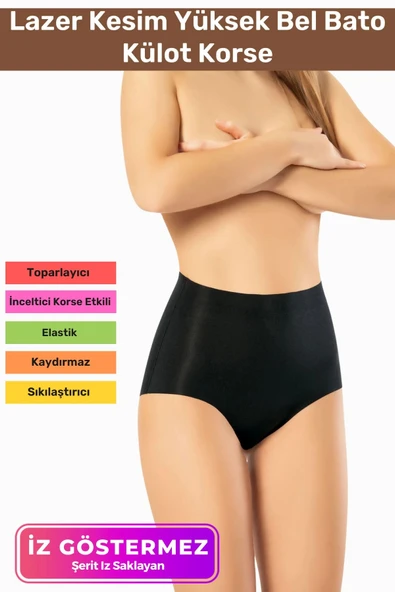 İz Göstermeyen Kaymaz Dikişsiz Vücut Toparlayan Kadın Lazer Kesim Yüksek Bel Bato Külot Korse
