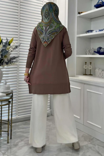 Gonca Taşlı Triko Tunik Sütlü Kahve - 8