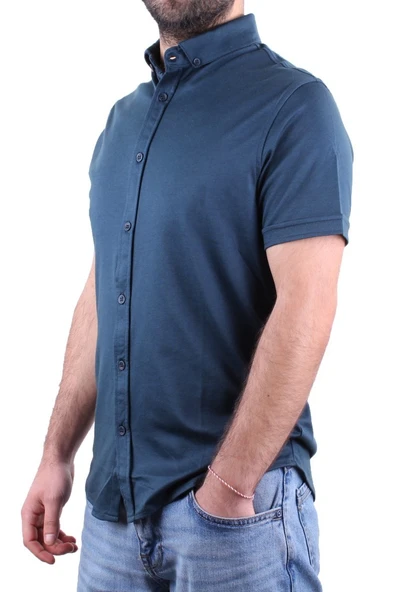 Twister 1853 Petrol Kısa Kol Günlük Pamuklu Erkek Gömlek - 3