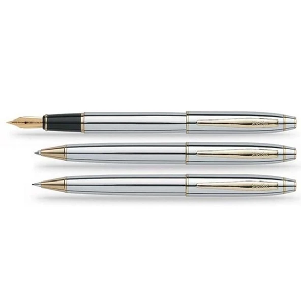Scrikss 35 Gold Krom 3'lü Dolma & Tükenmez & Versatil Kalem Set - 5