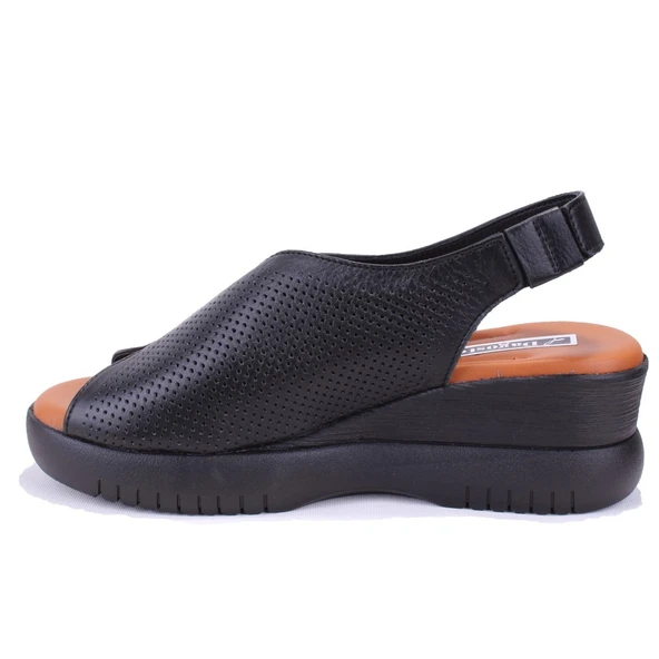 Dagoster DZA07-9972521405 Siyah Günlük Ortopedik Deri Kadın sandalet - 3