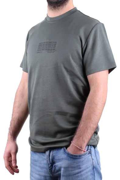 Dagoster DMG23-211676 Haki Günlük Bisiklet Yaka Erkek Tişört - 3