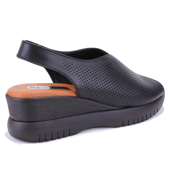 Dagoster DZA07-9972521405 Siyah Günlük Ortopedik Deri Kadın sandalet - 4