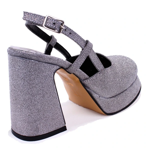 Dagoster DZA07-337560 Platin Simli Platform Topuklu Kadın Ayakkabı - 4