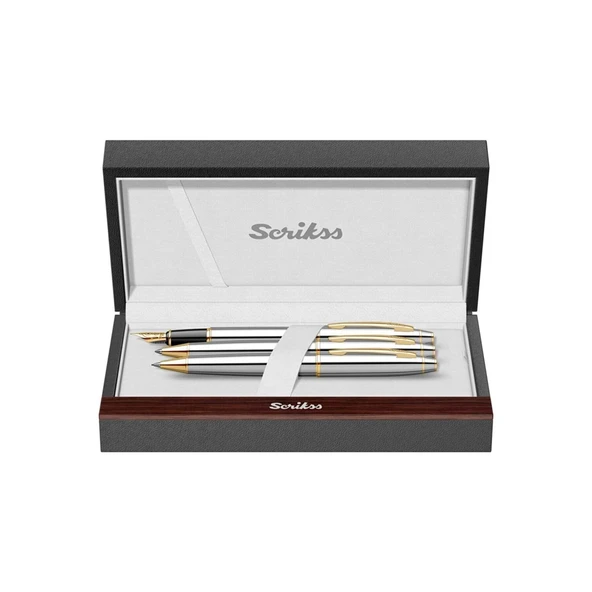 Scrikss 35 Gold Krom 3'lü Dolma & Tükenmez & Versatil Kalem Set - 6