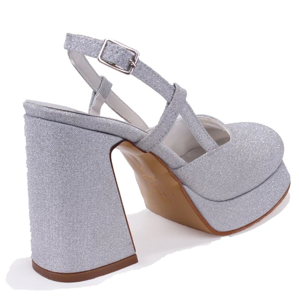 Dagoster DZA07-337560 Gümüş Simli Platform Topuklu Kadın Ayakkabı - 4