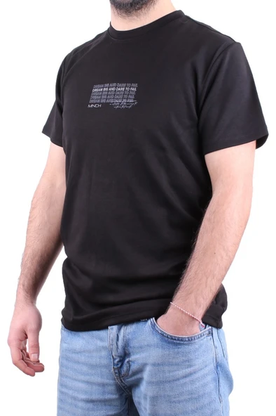 Dagoster DMG23-211676 Siyah Günlük Bisiklet Yaka Erkek Tişört - 3