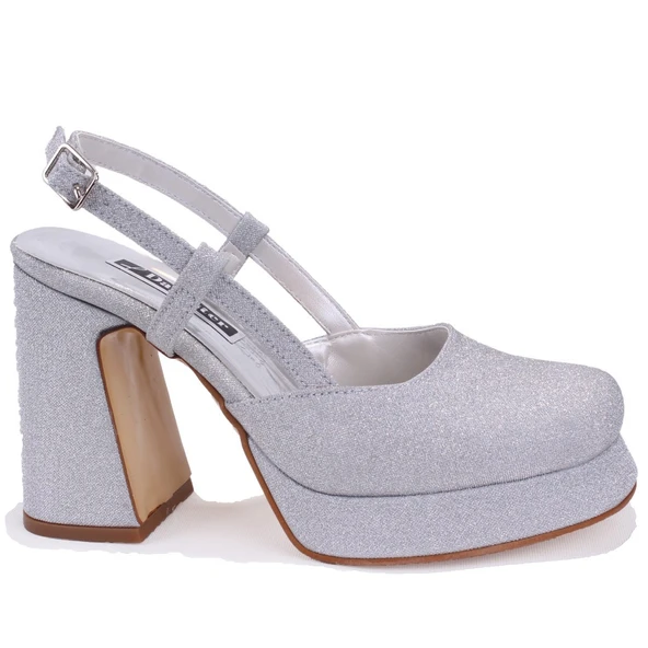 Dagoster DZA07-337560 Gümüş Simli Platform Topuklu Kadın Ayakkabı - 2