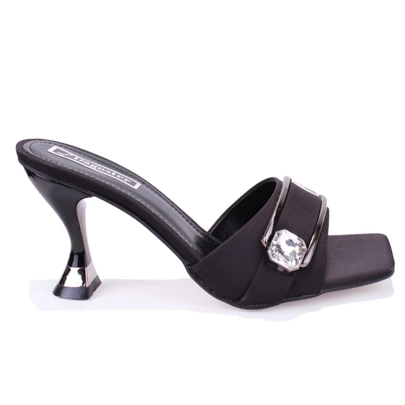 Dagoster DZA07-1136804 Siyah Saten Klasik Topuklu Kadın Terlik - 2