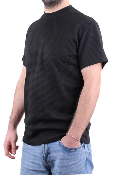 Dagoster DMG23-211520 Siyah Günlük Bisiklet Yaka Erkek Tişört - 3