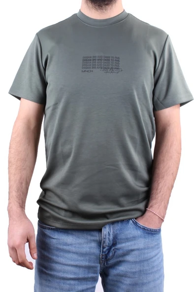 Dagoster DMG23-211676 Haki Günlük Bisiklet Yaka Erkek Tişört - 2