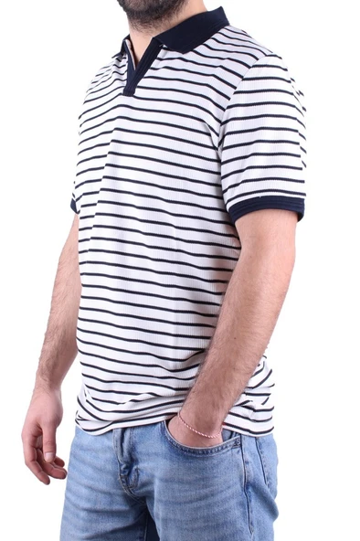 Dagoster DMG23-231237  Beyaz Lacivert Günlük Çizgili Polo Yaka Erkek Tişört - 3