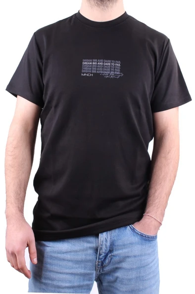 Dagoster DMG23-211676 Siyah Günlük Bisiklet Yaka Erkek Tişört - 2