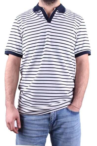 Dagoster DMG23-231237 Beyaz Lacivert Günlük Çizgili Polo Yaka Erkek Tişört - 2