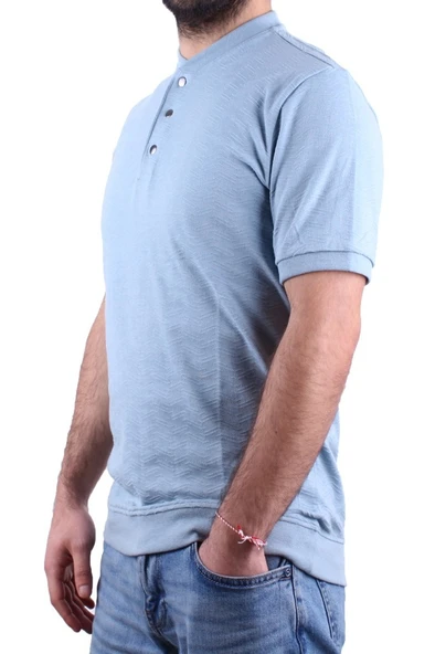 Dagoster DMG23-211240 Mavi Günlük Hakim Yaka Erkek Tişört - 3