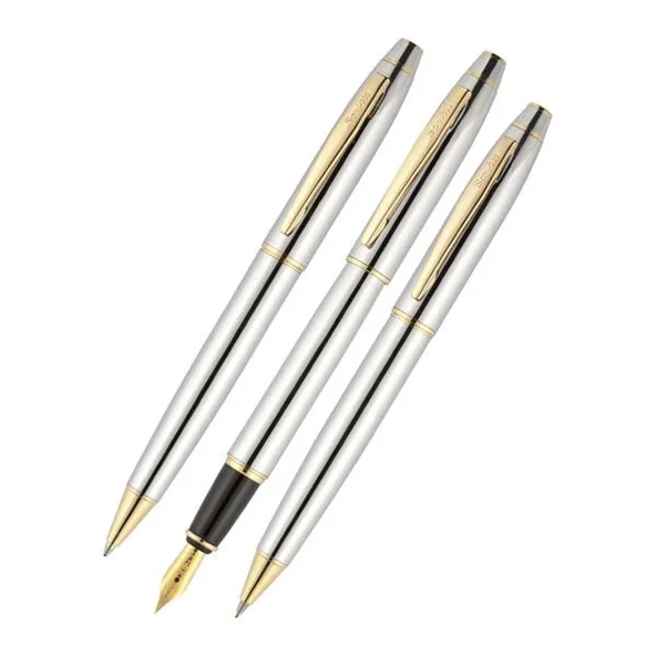 Scrikss 35 Gold Krom 3'lü Dolma & Tükenmez & Versatil Kalem Set