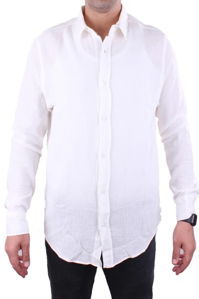 Dagoster DMG23-128281 Ekru Günlük Normal Kalıp Uzun Kol Erkek Gömlek - 2