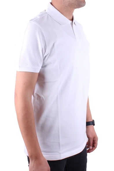Dagoster DMG23-231319 Beyaz Günlük Yarım Patlı Pike Polo Yaka Erkek Tişört
