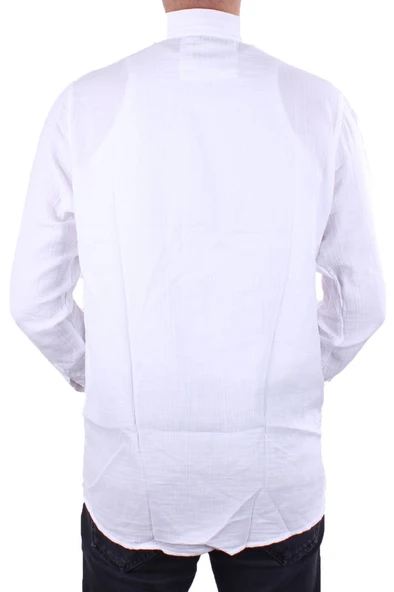 Dagoster DMG23-121362 Beyaz Günlük Müslin Normal Kalıp Uzun Kol Erkek Gömlek - 4