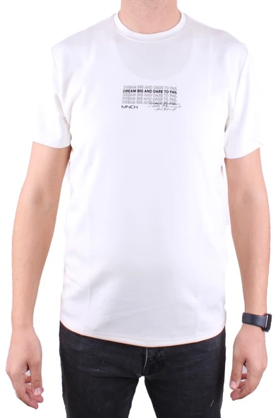 Dagoster DMG23-211676 Ekru Günlük Bisiklet Yaka Erkek Tişört - 2