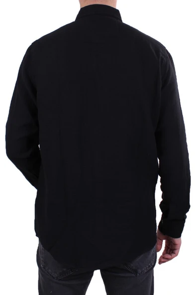 Dagoster DMG23-121362 Siyah Günlük Müslin Normal Kalıp Uzun Kol Erkek Gömlek - 4