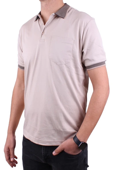 Twister 2304 Bej Günlük Kısa Kol Normal Kesim Pamuklu Polo Yaka Erkek Tişört - 3