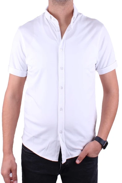 Twister 1853 Beyaz Kısa Kol Günlük Pamuklu Erkek Gömlek - 2