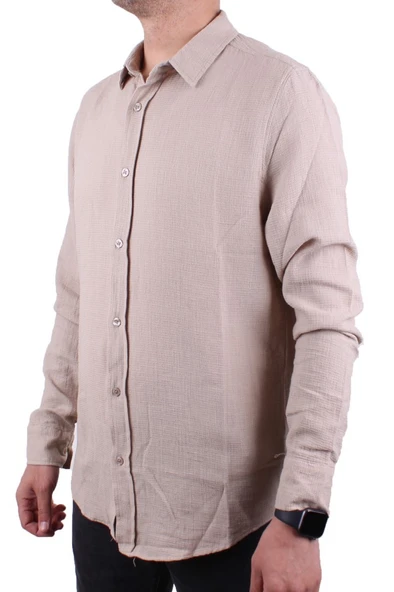 Dagoster DMG23-128281 Taş Günlük Normal Kalıp Uzun Kol Erkek Gömlek - 3