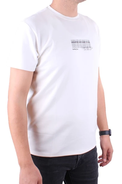 Dagoster DMG23-211676 Ekru Günlük Bisiklet Yaka Erkek Tişört