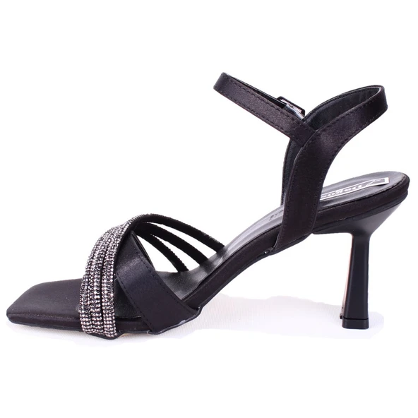 Dagoster DZA07-1284058 Siyah Saten Kısa Topuklu Abiye Kadın Ayakkabı - 3