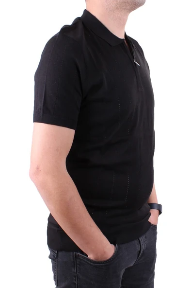 Dagoster DMG23-511228 Siyah Günlük Fermuarlı Polo Yaka Erkek Tişört