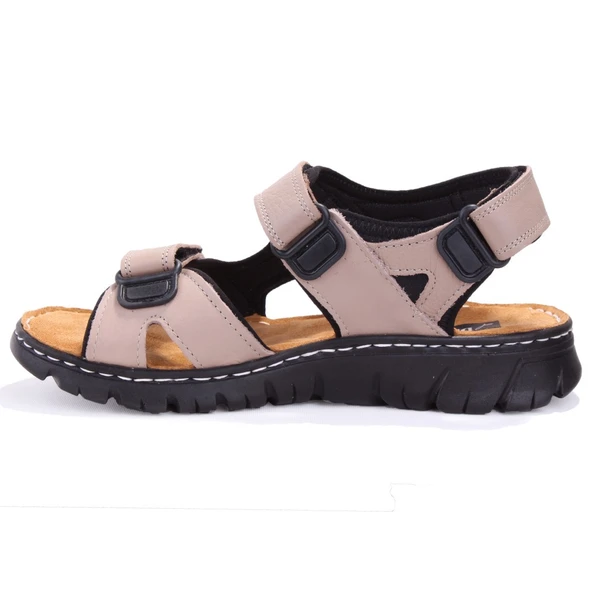 Dagoster DMA77-051 Bej Ortopedik Günlük Erkek Deri Sandalet - 3