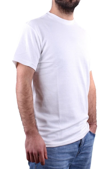 Dagoster DMG23-211520 Beyaz Günlük Bisiklet Yaka Erkek Tişört