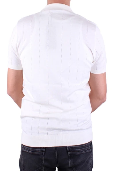 Dagoster DMG23-511228 Ekru Günlük Fermuarlı Polo Yaka Erkek Tişört - 4