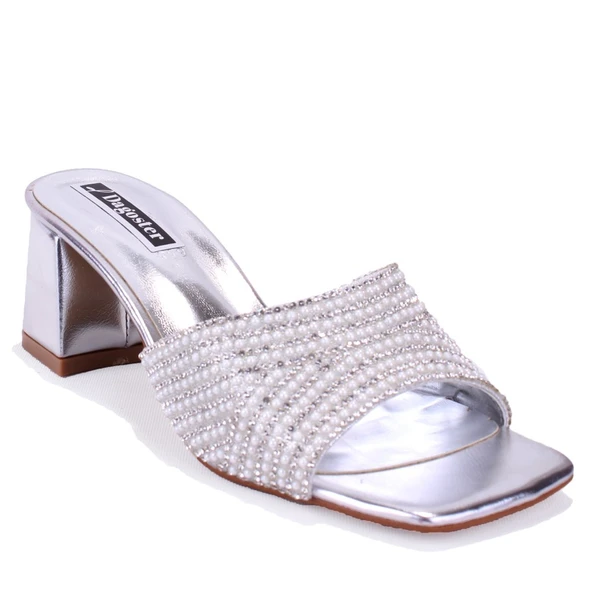 Dagoster DZA07-1296103 Gümüş Topuklu Abiye Kadın Terlik