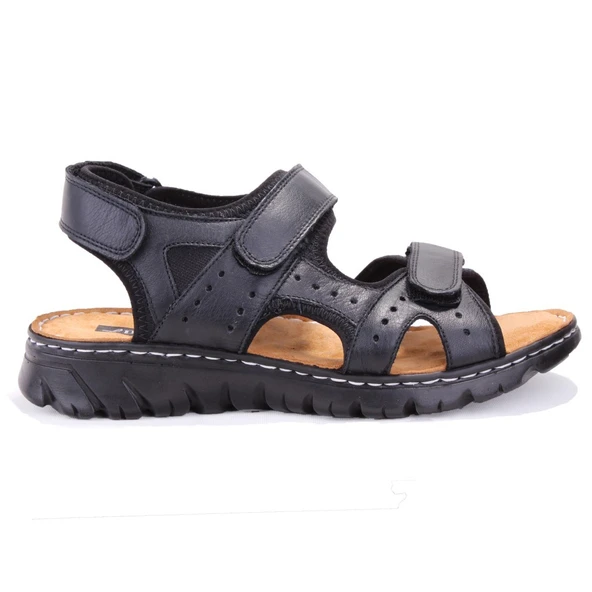 Dagoster DMA77-051  Siyah Ortopedik Günlük Erkek Deri Sandalet - 2