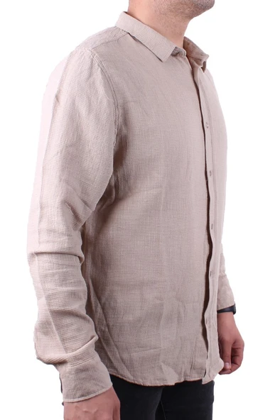 Dagoster DMG23-128281 Taş Günlük Normal Kalıp Uzun Kol Erkek Gömlek